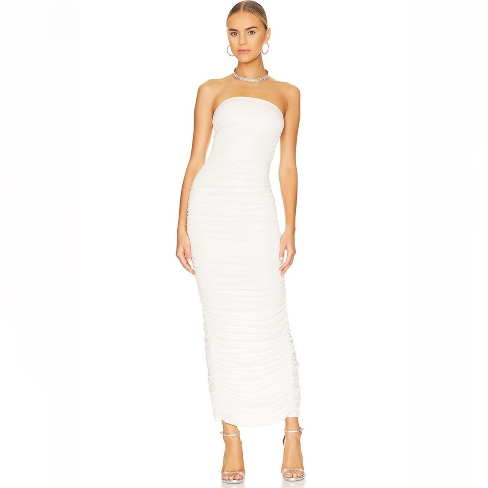 NWT More To Come Maddy Ruched Gown in White XS